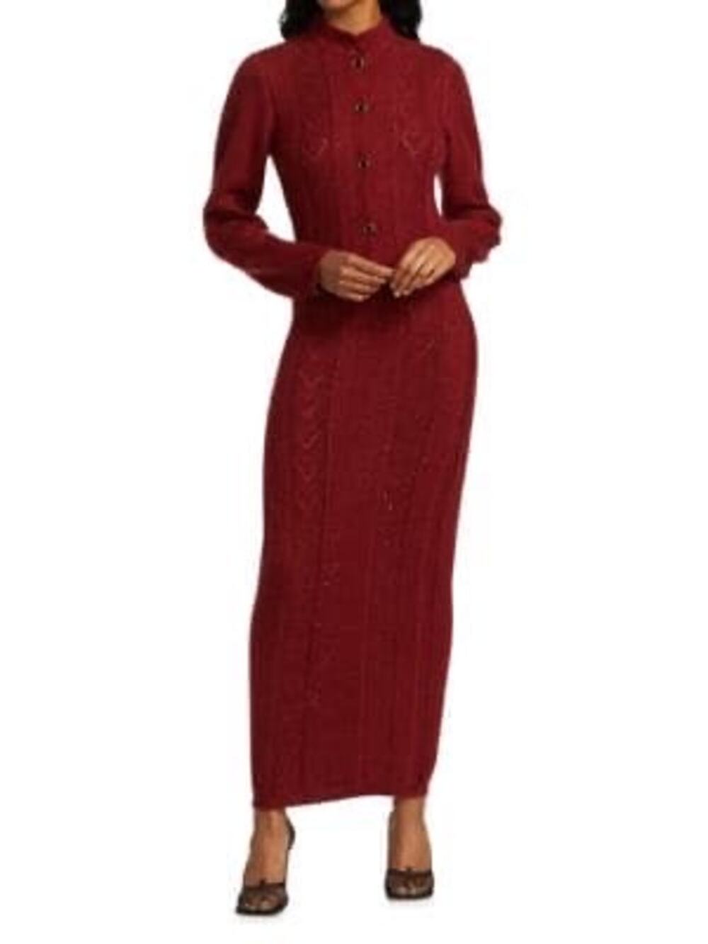Markarian Poesie Burgundy Hearts Silk Mohair Blend Maxi Dress Women’s S